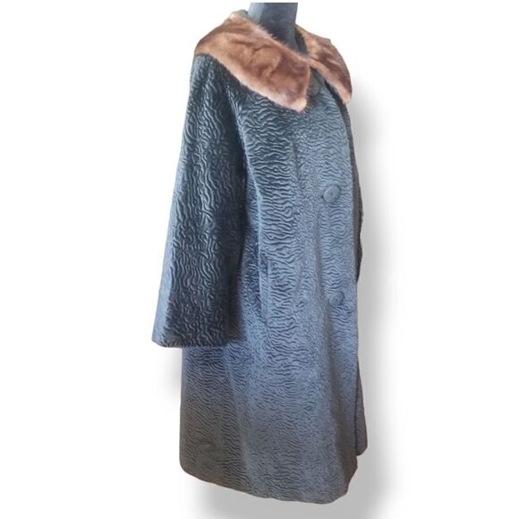 Borre by Fairmoor 50s Faux Persian Lamb Coat With Genuine Mink Fur Colla… - Picture 2 of 14